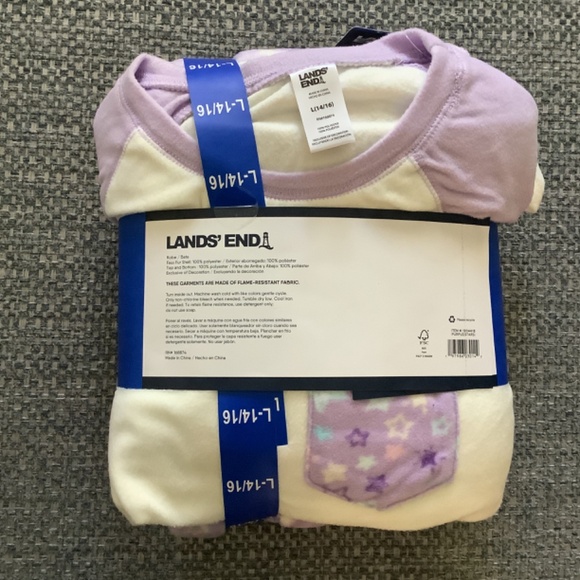 Lands' End Girl's 3 Pc Pajamas Robe Top Bottom Flame Resistant Set Size L 14-16 - Picture 9 of 11